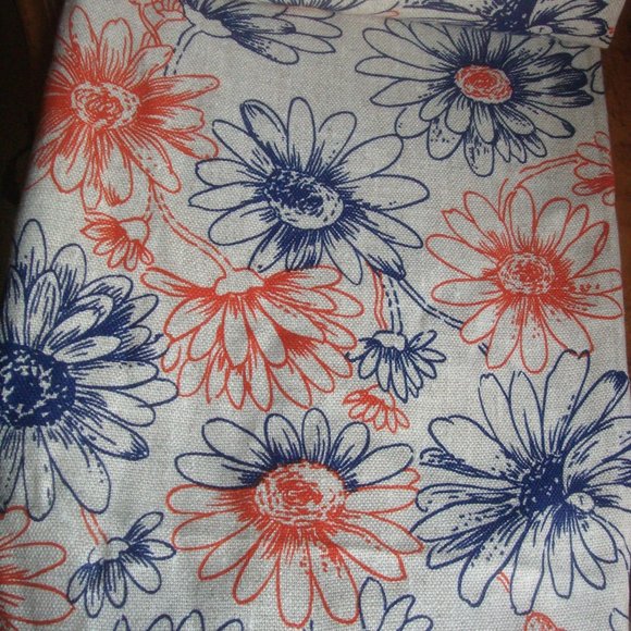 Dark Blue/Orange Large Print Daisy Pattern Woven Fabric - Picture 1 of 9
